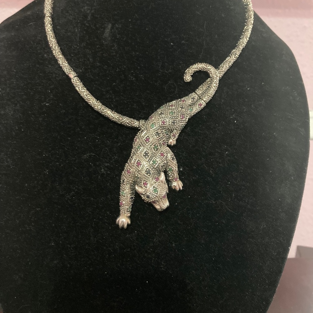 Sterling Silver Multi Stone Panther Necklace